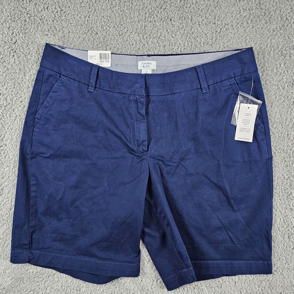 Crown Ivy Shorts Women 12 Blue Caroline Classic Chino Stretch Golf Beach Mom NWT